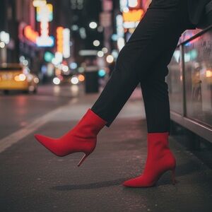 MIA McKinley Perforated Red Sock Booties, sz 9 high heels stilettos